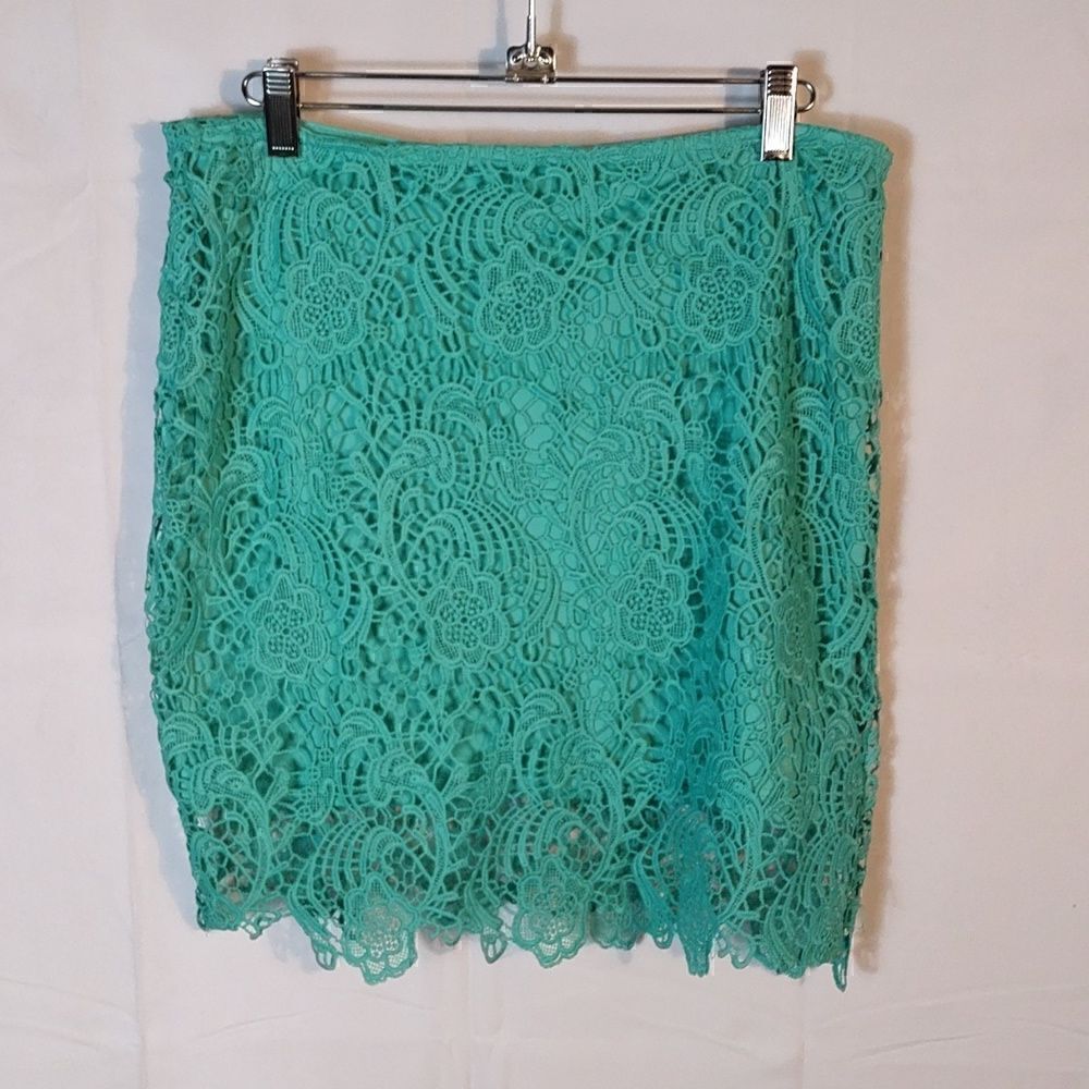 Ambiance Apparel Green Lace Mini Skirt